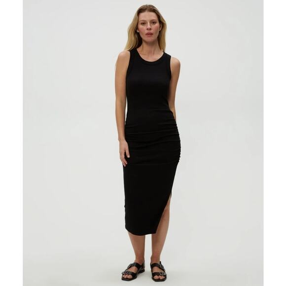 Michael Stars Womens Wren Midi Dress 3X Black Ribbed Side Slit Comfort Casual - Picture 1 of 11
